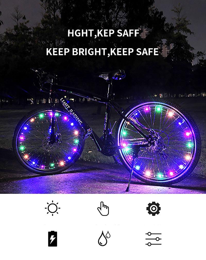 Lampe à rayons de vélo durable à la mode Lumières de roue à vent de pneu de vélo Lumières de ruban à rayons flash Lampe de cyclisme de nuit en plein air Bande lumineuse étanche lumineuse pour rayons de roue de vélo