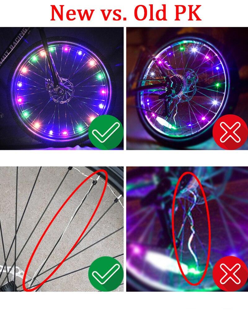 Lampe à rayons de vélo durable à la mode Lumières de roue à vent de pneu de vélo Lumières de ruban à rayons flash Lampe de cyclisme de nuit en plein air Bande lumineuse étanche lumineuse pour rayons de roue de vélo