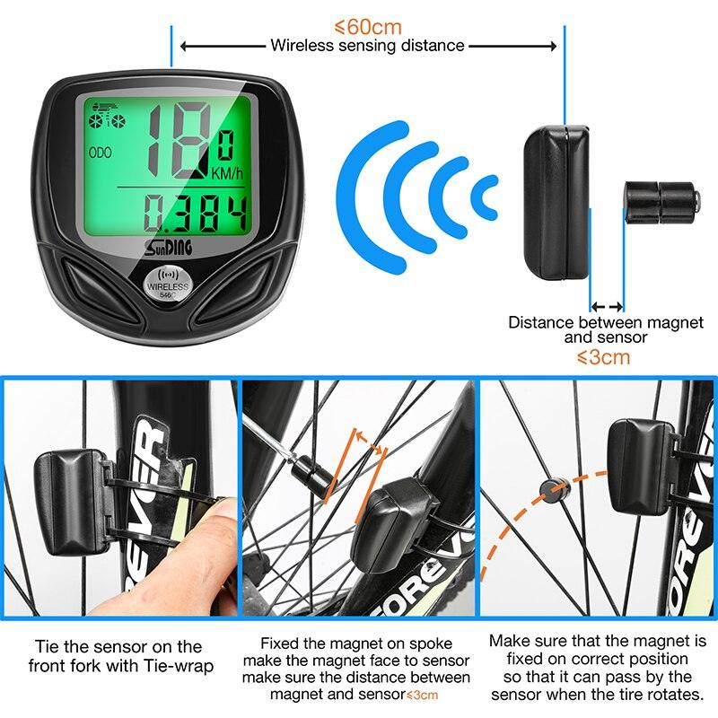 Compteur de Vélo Sans Fil Étanche, 16 Fonctions, Compteur de Vitesse Vélo, Odomètre de Cyclisme Sans Fil Étanche avec Affichage Rétroéclairé LCD Multi-Fonction