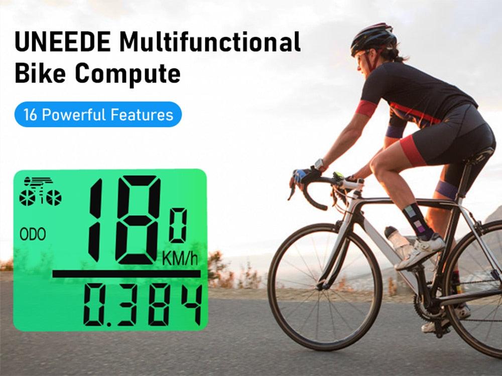 Compteur de Vélo Sans Fil Étanche, 16 Fonctions, Compteur de Vitesse Vélo, Odomètre de Cyclisme Sans Fil Étanche avec Affichage Rétroéclairé LCD Multi-Fonction