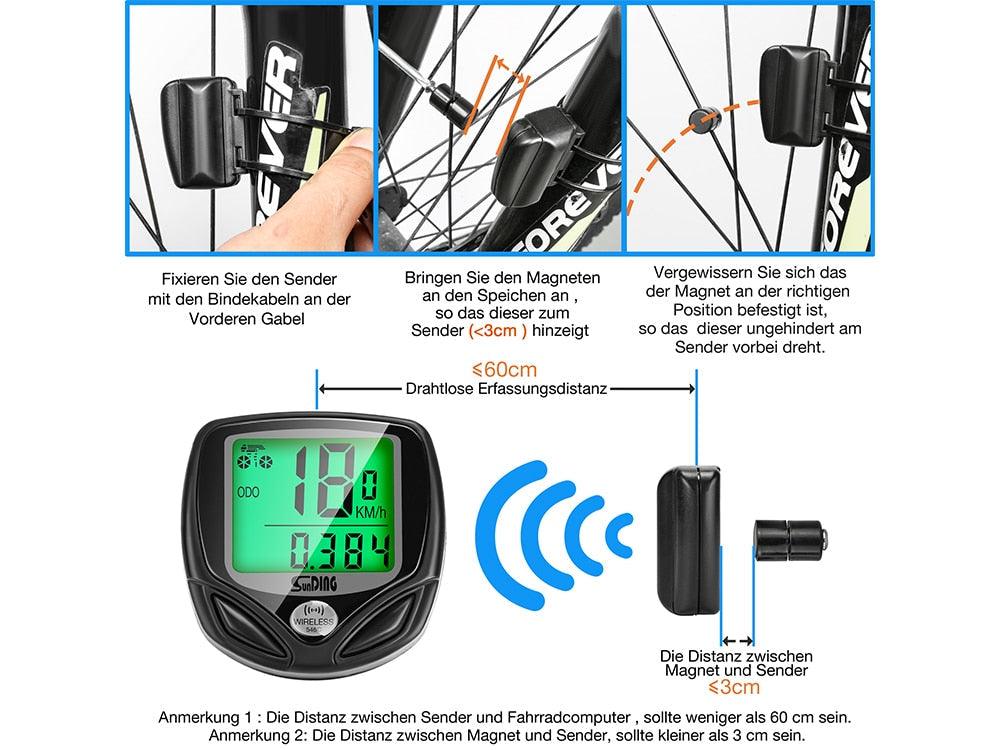 Compteur de Vélo Sans Fil Étanche, 16 Fonctions, Compteur de Vitesse Vélo, Odomètre de Cyclisme Sans Fil Étanche avec Affichage Rétroéclairé LCD Multi-Fonction