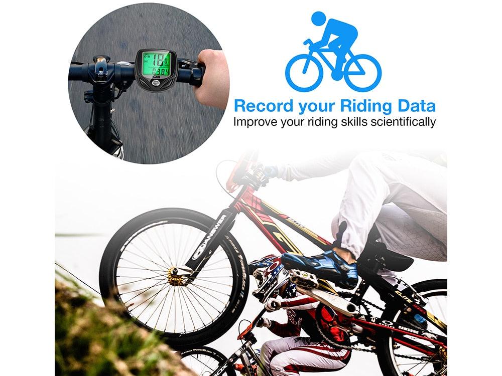 Compteur de Vélo Sans Fil Étanche, 16 Fonctions, Compteur de Vitesse Vélo, Odomètre de Cyclisme Sans Fil Étanche avec Affichage Rétroéclairé LCD Multi-Fonction