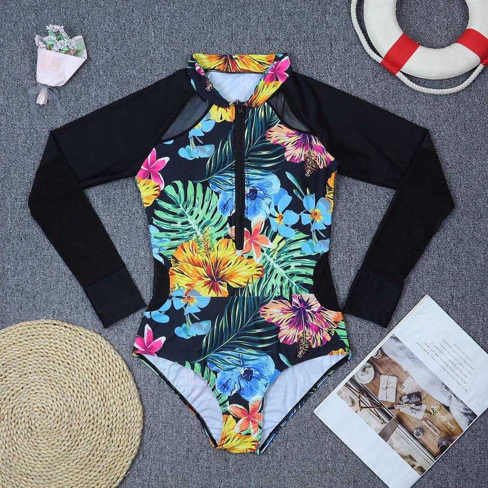 Maillot de bain de surf pour femme Bikini manches longues Maillot de bain imprimé tigre Push Up Maillot de bain d'été deux pièces Rash Guard de surf Bikini manches longues Ensemble maillot de bain