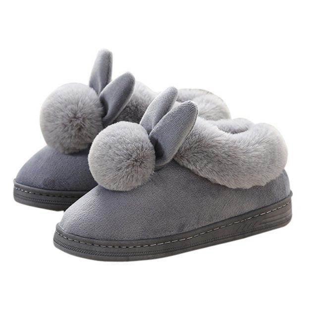 Chaussons en coton confortables pour femme, hiver, oreilles de lapin, pantoufles d'intérieur chaudes, chaussures chaudes d'hiver, mignonnes pantoufles en peluche pour femme, pantoufles d'intérieur chaudes en molleton, bottes d'hiver pour chambre.
