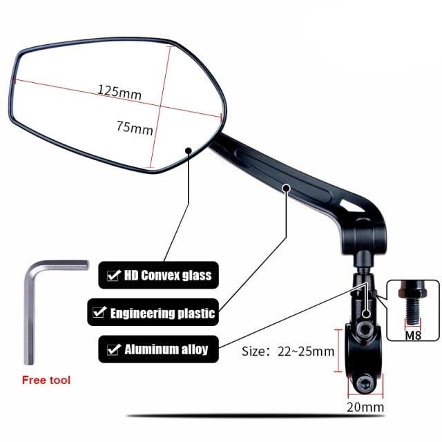 Rétroviseur de vélo intelligent, élégant, pour guidon, réflecteur arrière, pour VTT, vélo électrique, trottinette, miroir HD grand angle réglable, réflecteur arrière large, vision réglable, rétroviseurs gauche et droit pour vélo de route électrique.