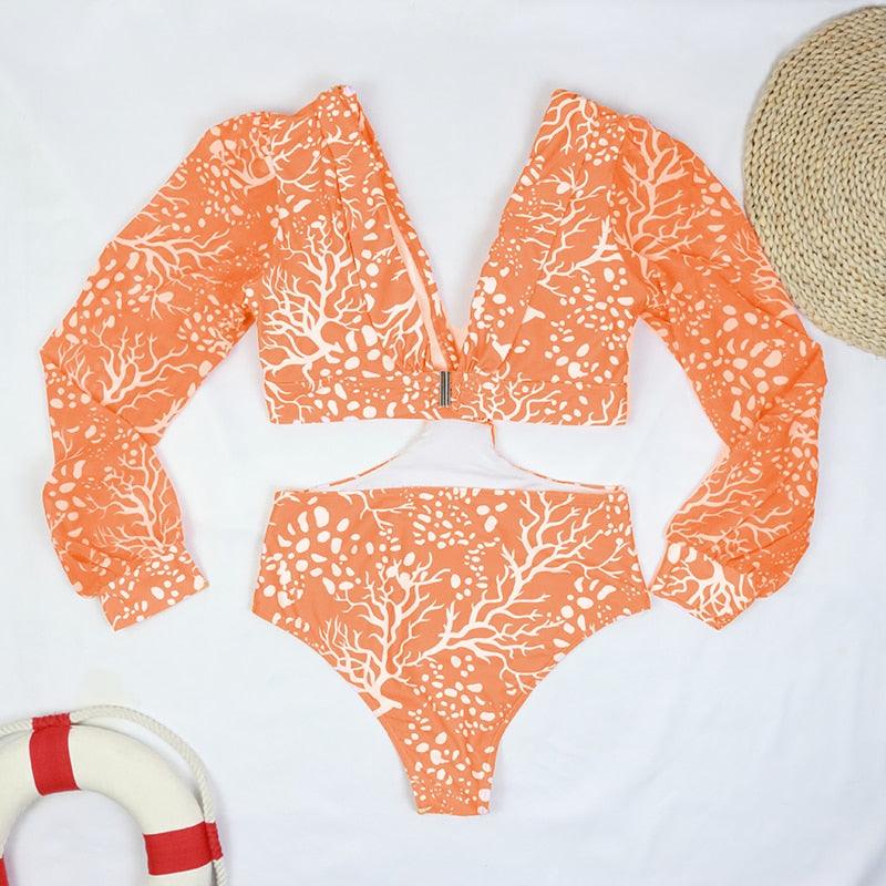 Maillot de bain de surf pour femme Bikini manches longues Maillot de bain imprimé tigre Push Up Maillot de bain d'été deux pièces Rash Guard de surf Bikini manches longues Ensemble maillot de bain