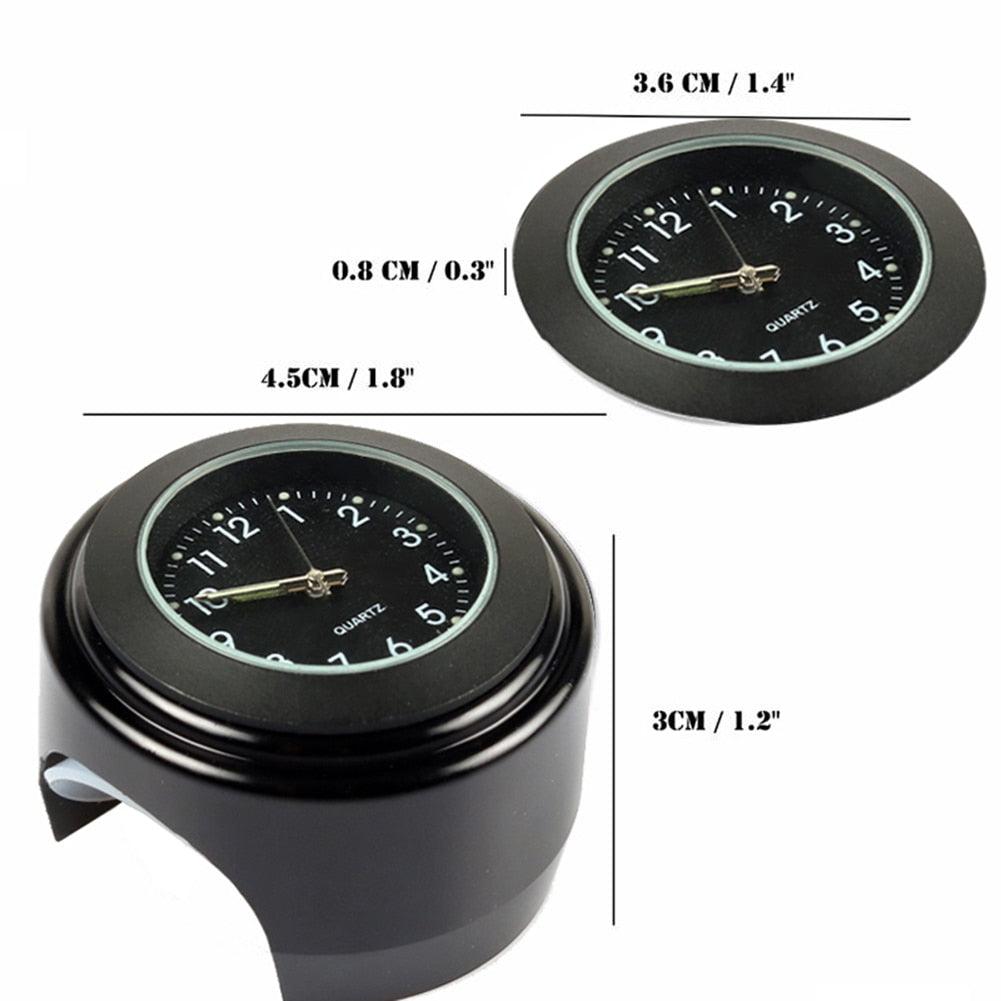 Horloge de guidon de moto multifonctionnelle de 22-25 mm Support universel étanche pour guidon de moto Montre à quartz lumineuse classique durable et pratique