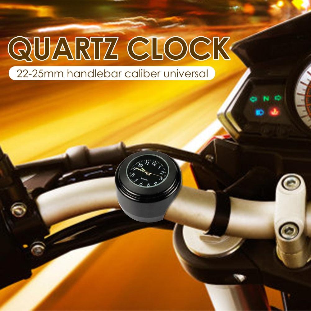 Horloge de guidon de moto multifonctionnelle de 22-25 mm Support universel étanche pour guidon de moto Montre à quartz lumineuse classique durable et pratique