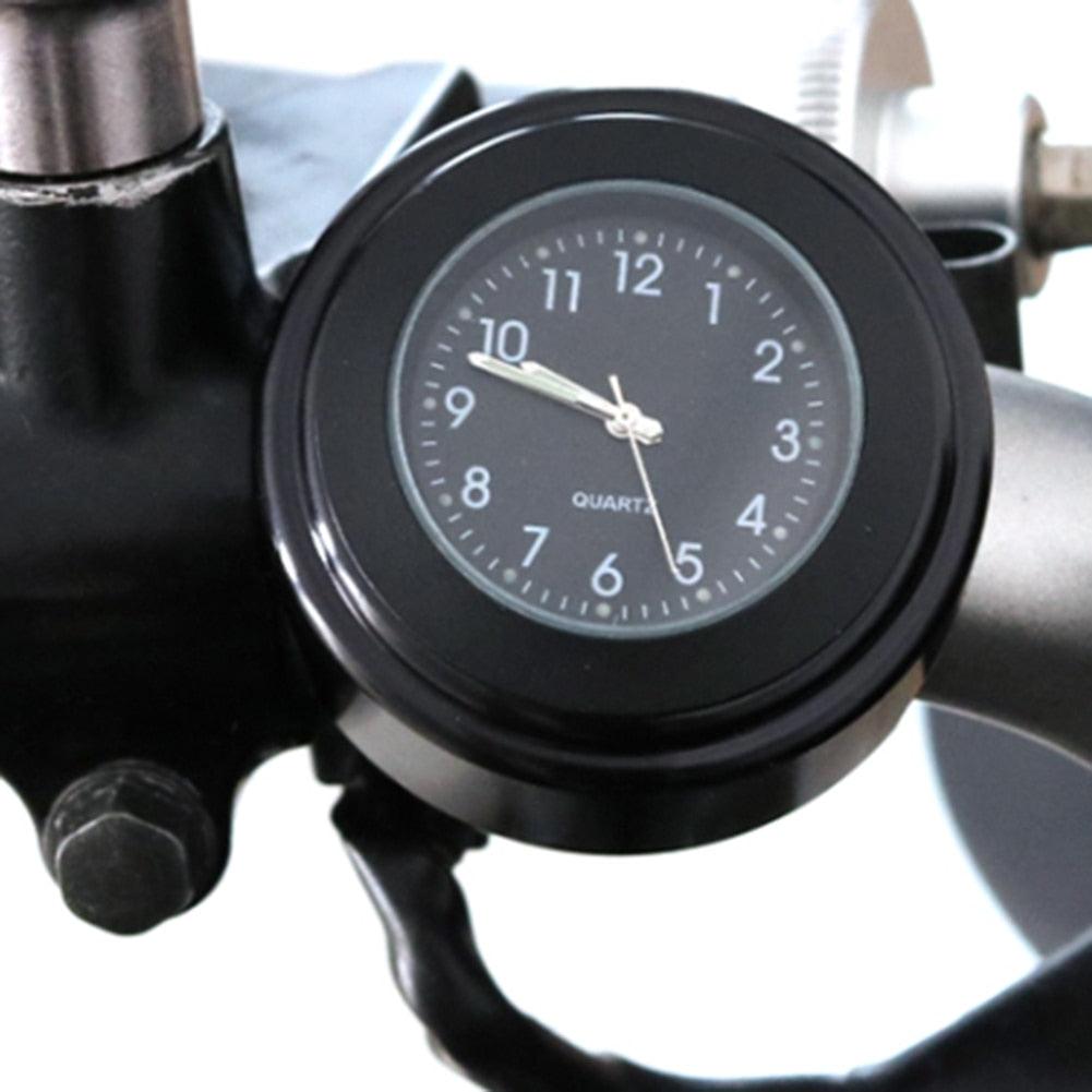 Horloge de guidon de moto multifonctionnelle de 22-25 mm Support universel étanche pour guidon de moto Montre à quartz lumineuse classique durable et pratique