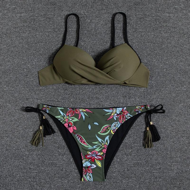 Bikinis Push-Up 2022 Nouveaux Maillots de Bain Bikini Femme Imprimé Floral Maillots de Bain pour Femme Maillots de Bain Deux Pièces Bikini Femme Ensembles Bikini Imprimé Floral Maillot de Bain Vêtements de Plage Maillot de Bain Femme Deux Pièces