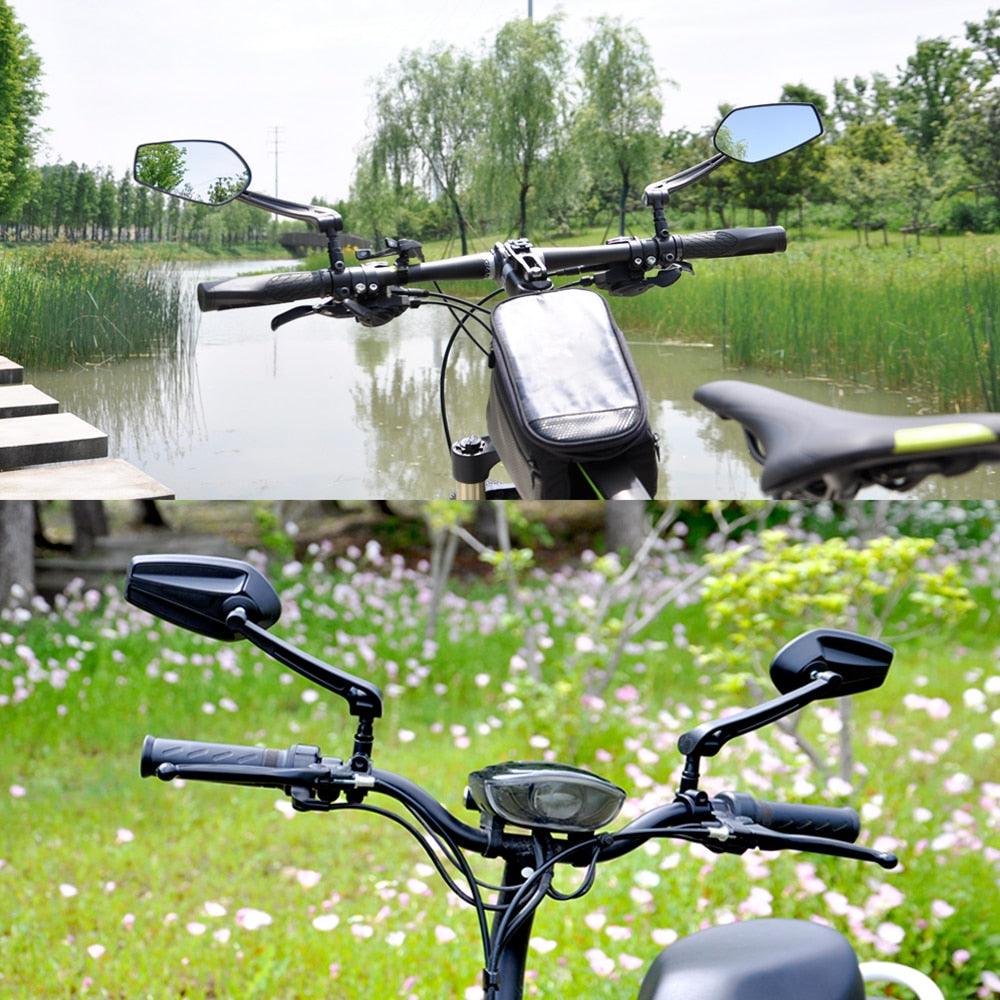 Rétroviseur de vélo intelligent, élégant, pour guidon, réflecteur arrière, pour VTT, vélo électrique, trottinette, miroir HD grand angle réglable, réflecteur arrière large, vision réglable, rétroviseurs gauche et droit pour vélo de route électrique.