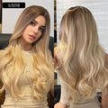 Longues perruques pour femmes avec frange Ombre Brun Platine Blond Perruques Raie latérale Synthétiques Ondulées Perruques Femmes Cosplay Fête Perruques Pour Femmes Noires Perruques Cosplay Pour Femmes