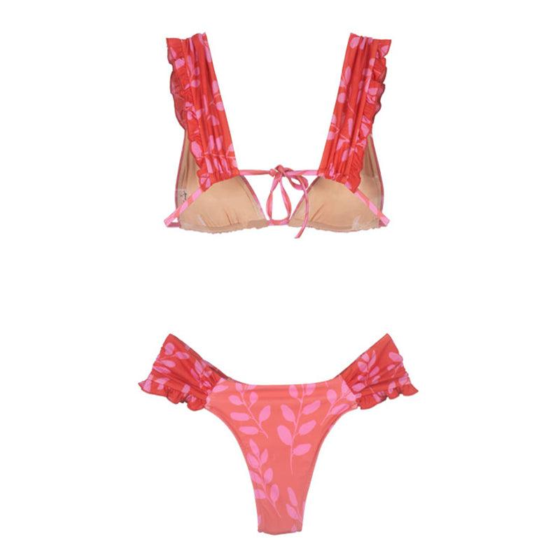 Maillot de bain femme, string, haut de bikini triangle, imprimé push-up, ensembles de bikini deux pièces, fendu, bouton, vêtements de plage, maillot de bain taille haute, échancré.