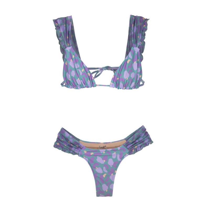 Maillot de bain femme, string, haut de bikini triangle, imprimé push-up, ensembles de bikini deux pièces, fendu, bouton, vêtements de plage, maillot de bain taille haute, échancré.