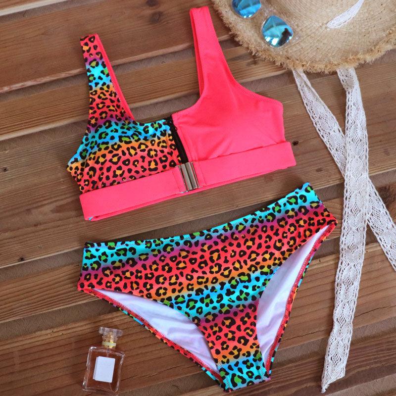 Ensemble bikini léopard femme maillot de bain taille haute femme imprimé floral 2 pièces maillots de bain femme maillots de bain patchwork bikinis push up imprimés boucles devant tenue de plage