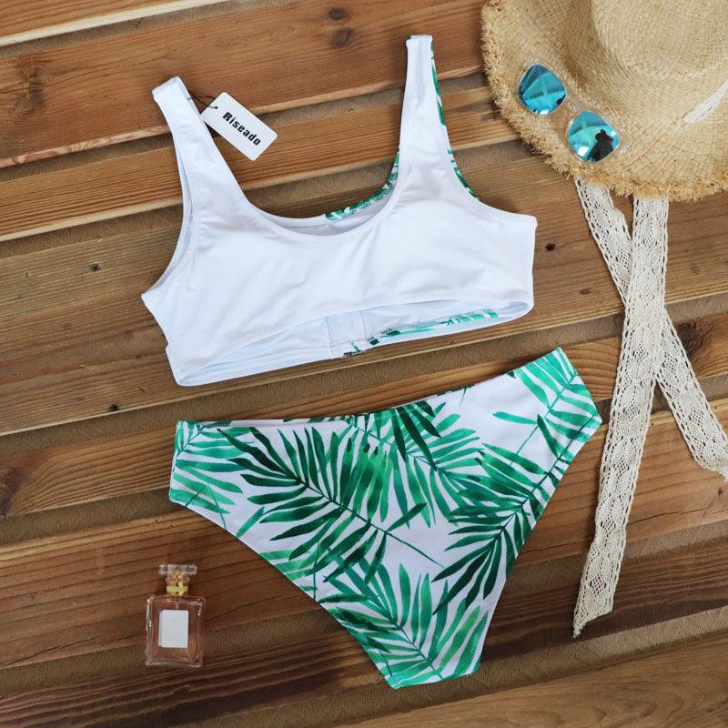 Ensemble bikini léopard femme maillot de bain taille haute femme imprimé floral 2 pièces maillots de bain femme maillots de bain patchwork bikinis push up imprimés boucles devant tenue de plage