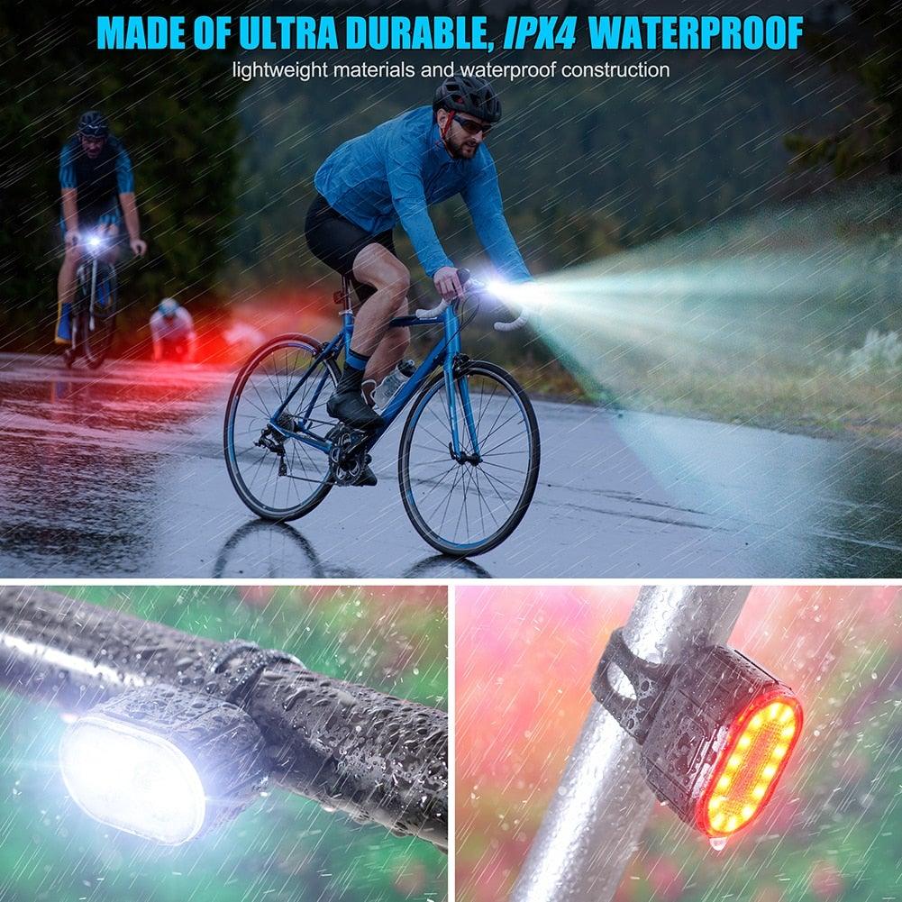 2 lampes LED de vélo, avant et arrière, rechargeables par USB, phares de vélo, feux arrière de cyclisme, éclairage super lumineux avant et arrière de vélo, rechargeables par USB, durables, étanches, pour VTT, casque, route, conduite de nuit, pour vélo