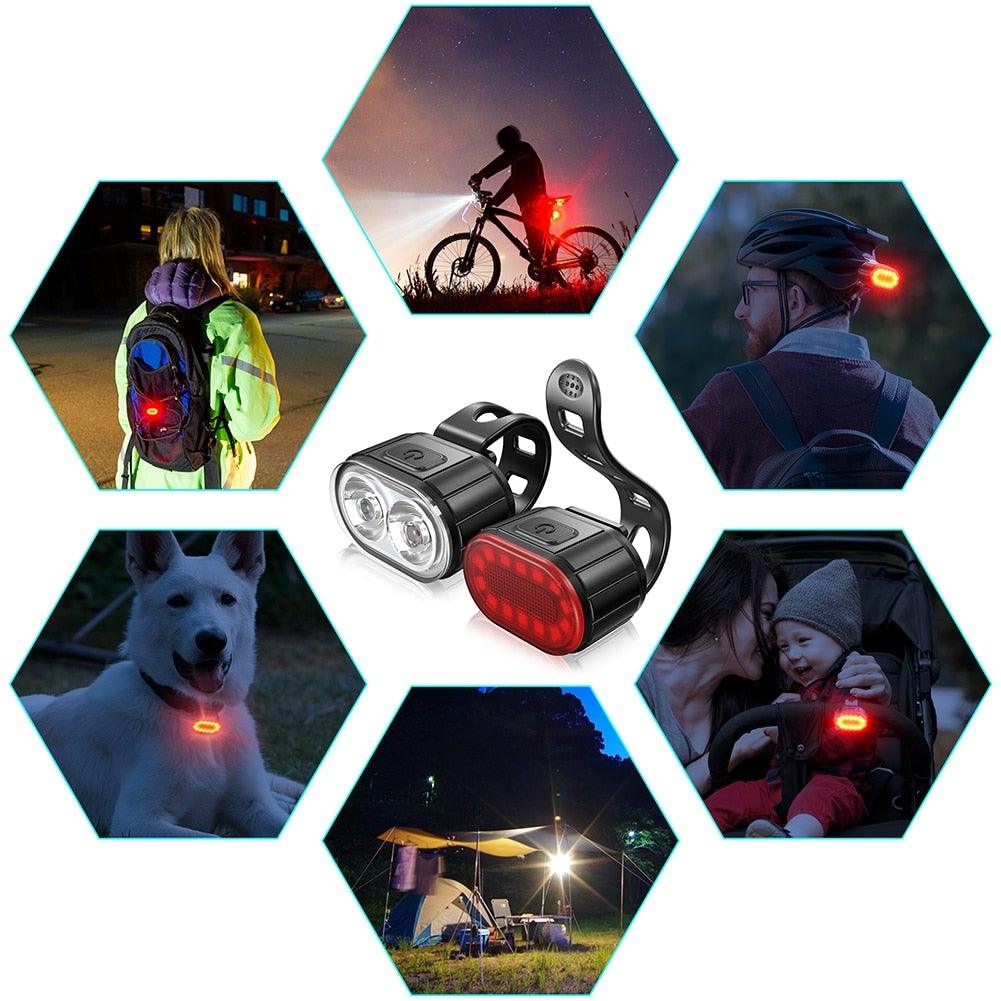 2 lampes LED de vélo, avant et arrière, rechargeables par USB, phares de vélo, feux arrière de cyclisme, éclairage super lumineux avant et arrière de vélo, rechargeables par USB, durables, étanches, pour VTT, casque, route, conduite de nuit, pour vélo