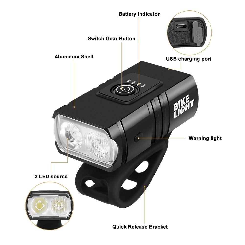 2 lampes LED de vélo, avant et arrière, rechargeables par USB, phares de vélo, feux arrière de cyclisme, éclairage super lumineux avant et arrière de vélo, rechargeables par USB, durables, étanches, pour VTT, casque, route, conduite de nuit, pour vélo