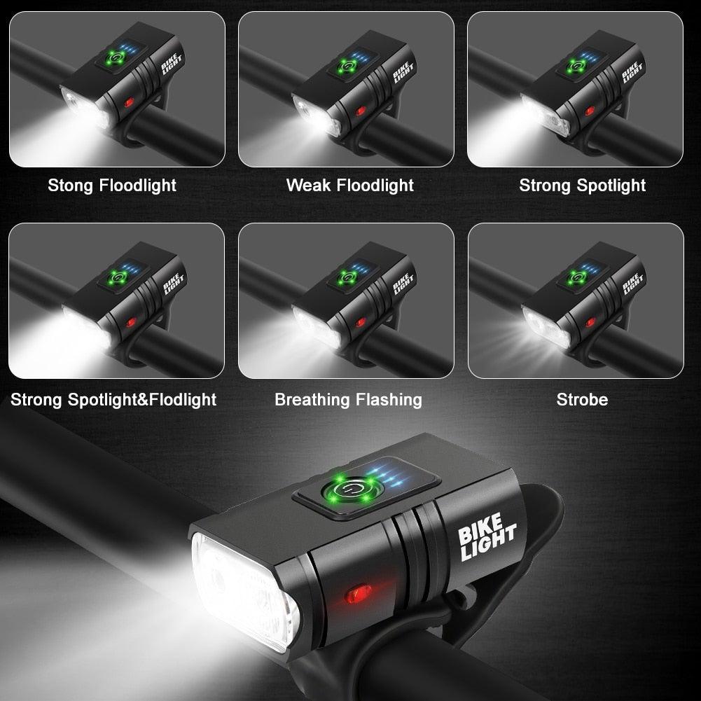 2 lampes LED de vélo, avant et arrière, rechargeables par USB, phares de vélo, feux arrière de cyclisme, éclairage super lumineux avant et arrière de vélo, rechargeables par USB, durables, étanches, pour VTT, casque, route, conduite de nuit, pour vélo