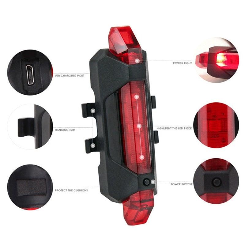 2 lampes LED de vélo, avant et arrière, rechargeables par USB, phares de vélo, feux arrière de cyclisme, éclairage super lumineux avant et arrière de vélo, rechargeables par USB, durables, étanches, pour VTT, casque, route, conduite de nuit, pour vélo