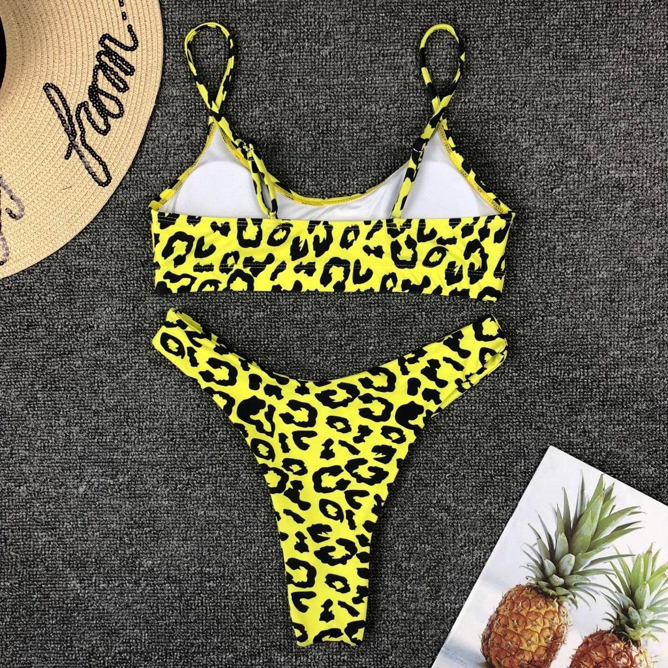 Maillot de bain jaune vert fluo femme Push Up rembourré Micro Bikini été maillot de bain plage maillot de bain femme col rond découpe avant lacets dos coupe haute une pièce maillot de bain