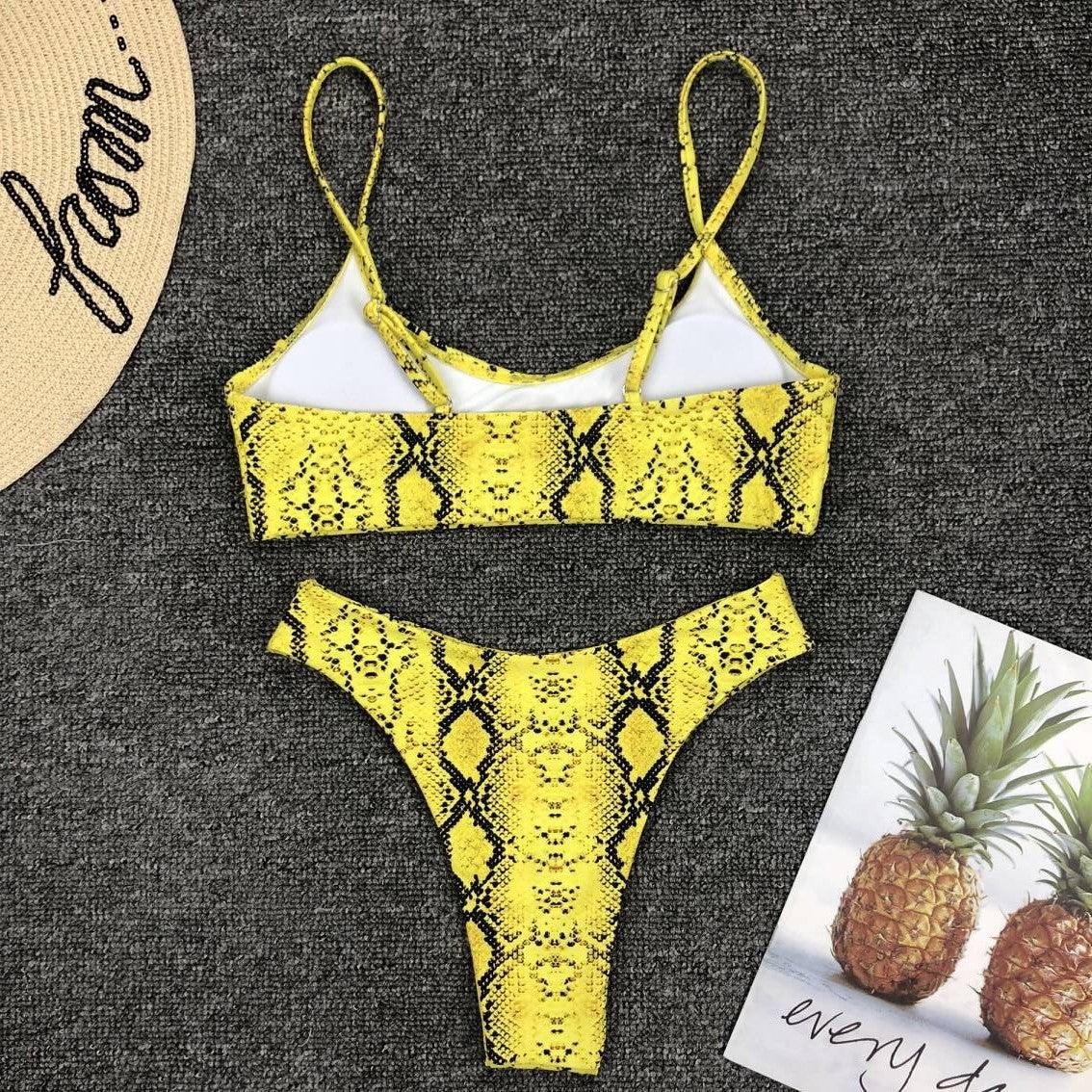 Maillot de bain jaune vert fluo femme Push Up rembourré Micro Bikini été maillot de bain plage maillot de bain femme col rond découpe avant lacets dos coupe haute une pièce maillot de bain