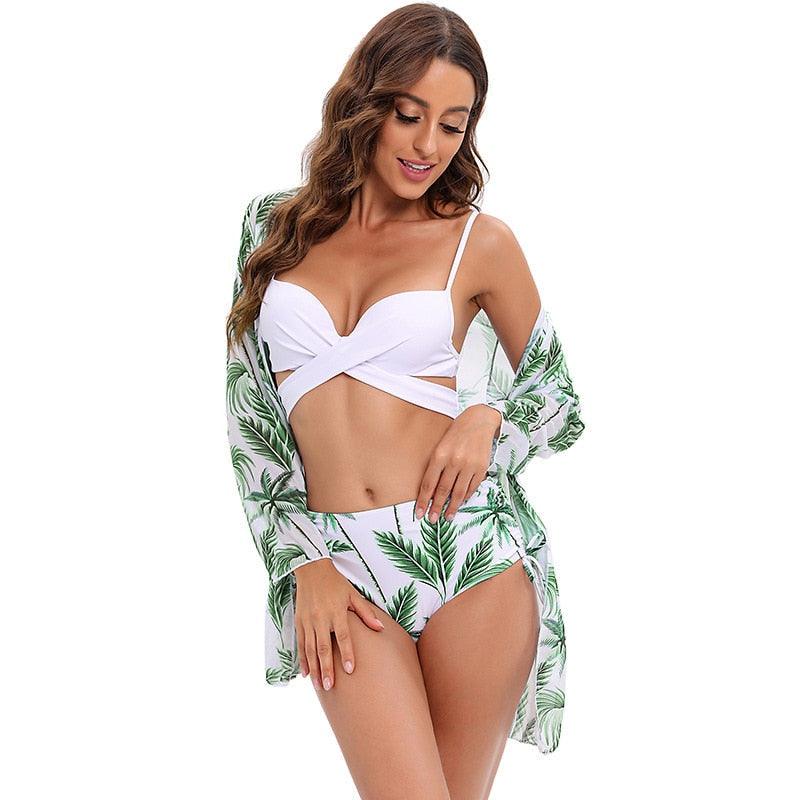 Maillot de bain push-up 3 pièces pour femme avec paréo, ensemble bikini 3 pièces tendance pour femme avec haut tie-dye, jupe paréo, maillot de bain push-up