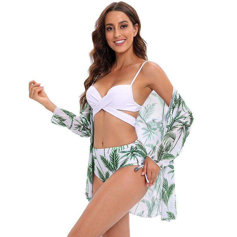 Maillot de bain push-up 3 pièces pour femme avec paréo, ensemble bikini 3 pièces tendance pour femme avec haut tie-dye, jupe paréo, maillot de bain push-up