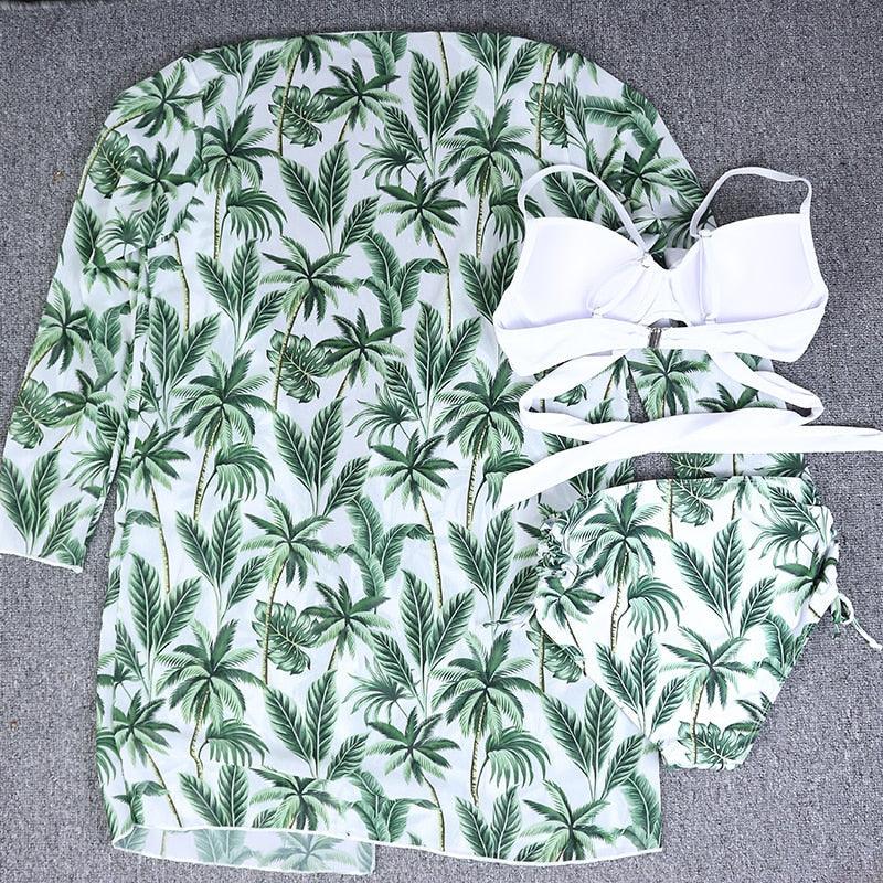 Maillot de bain push-up 3 pièces pour femme avec paréo, ensemble bikini 3 pièces tendance pour femme avec haut tie-dye, jupe paréo, maillot de bain push-up