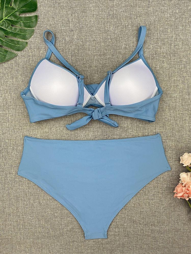 Maillot de bain bikini pour femme, taille haute, couleur unie, ensemble bikini push-up avec armatures, maillot de bain bikini rembourré push-up pour femme, vêtements de plage.