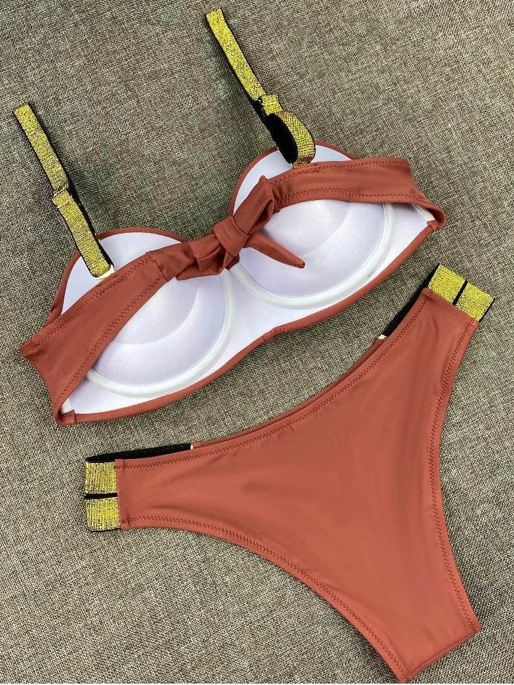 Ensembles de bikini couleur unie maillot de bain taille moyenne bonnets froncés bikinis maillots de bain pour femmes maillots de bain de plage ensembles deux pièces bikinis triangle pour femmes