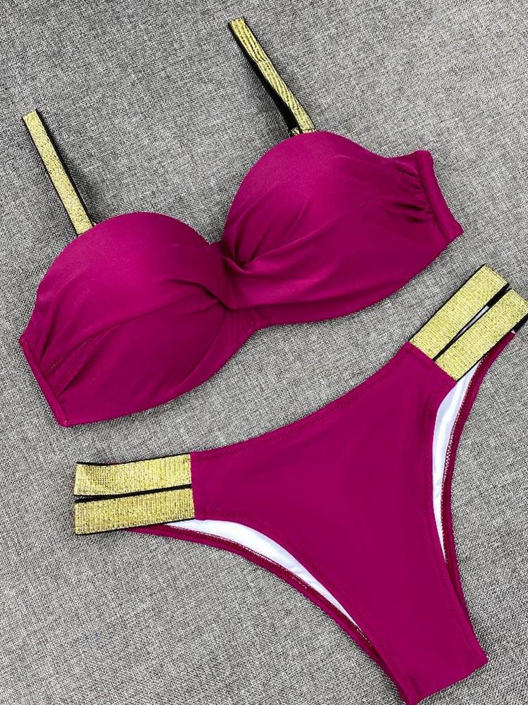 Ensembles de bikini couleur unie maillot de bain taille moyenne bonnets froncés bikinis maillots de bain pour femmes maillots de bain de plage ensembles deux pièces bikinis triangle pour femmes