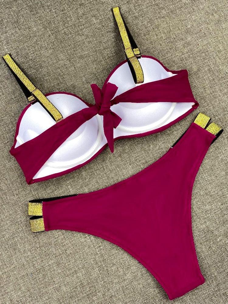 Ensembles de bikini couleur unie maillot de bain taille moyenne bonnets froncés bikinis maillots de bain pour femmes maillots de bain de plage ensembles deux pièces bikinis triangle pour femmes