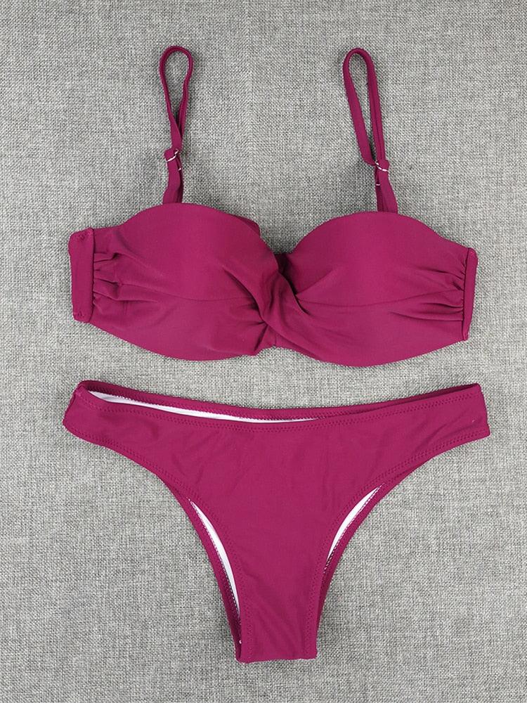 Ensembles de bikini couleur unie maillot de bain taille moyenne bonnets froncés bikinis maillots de bain pour femmes maillots de bain de plage ensembles deux pièces bikinis triangle pour femmes