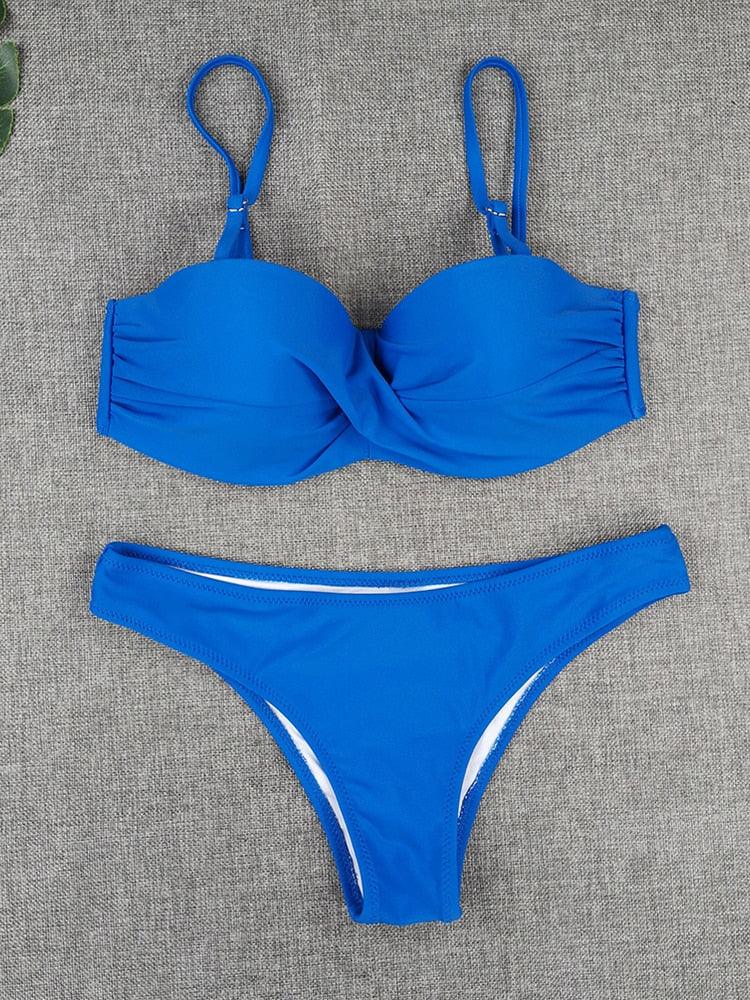 Ensembles de bikini couleur unie maillot de bain taille moyenne bonnets froncés bikinis maillots de bain pour femmes maillots de bain de plage ensembles deux pièces bikinis triangle pour femmes