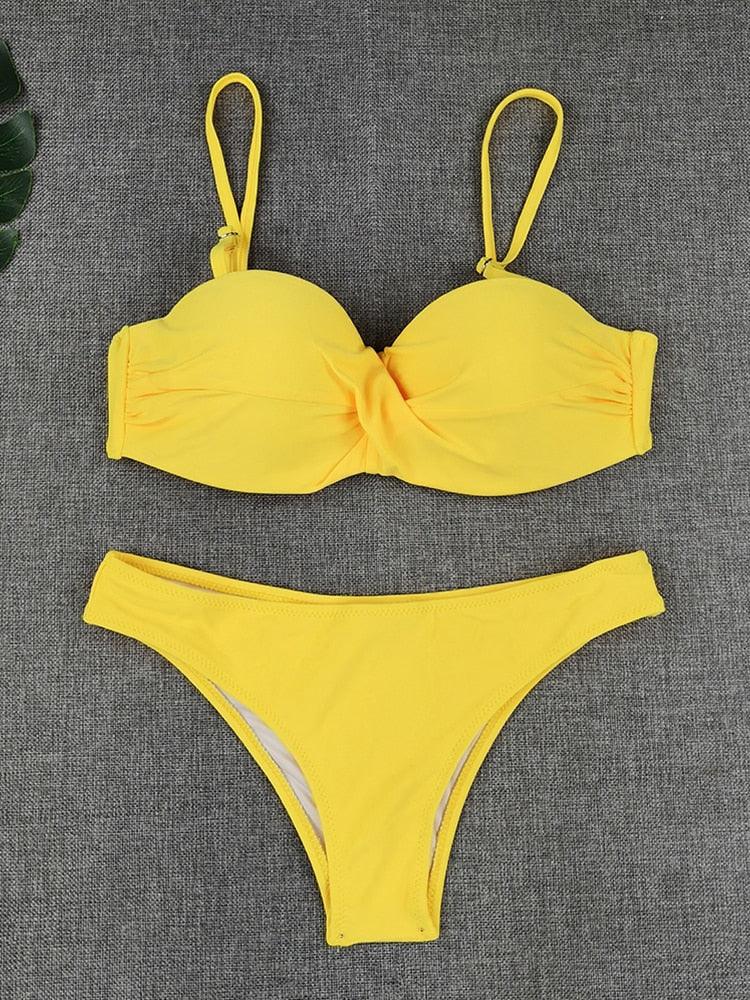 Ensembles de bikini couleur unie maillot de bain taille moyenne bonnets froncés bikinis maillots de bain pour femmes maillots de bain de plage ensembles deux pièces bikinis triangle pour femmes