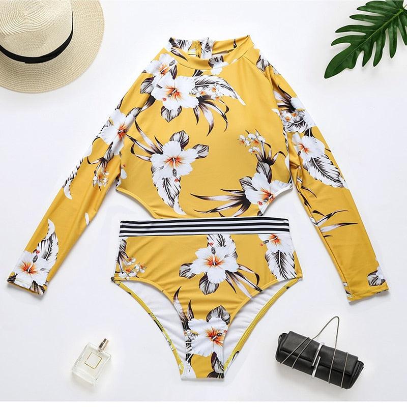 Maillot de bain de surf pour femme Bikini manches longues Maillot de bain imprimé tigre Push Up Maillot de bain d'été deux pièces Rash Guard de surf Bikini manches longues Ensemble maillot de bain