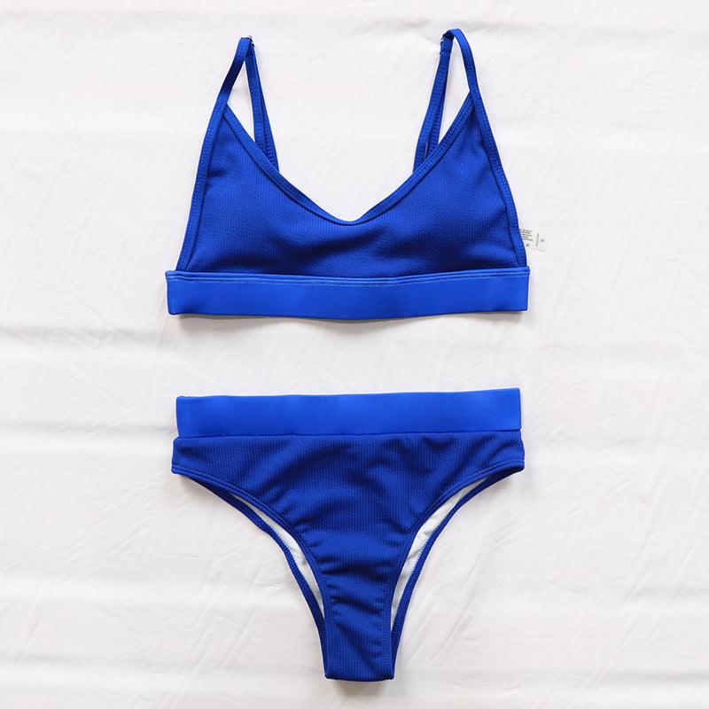 Maillots de bain côtelés taille haute pour femmes, bikinis push-up pour femmes, maillots de bain à col dégagé pour femmes, ensembles de bikinis taille haute 2 pièces, maillots de bain à bretelles unies, ensemble pour femmes