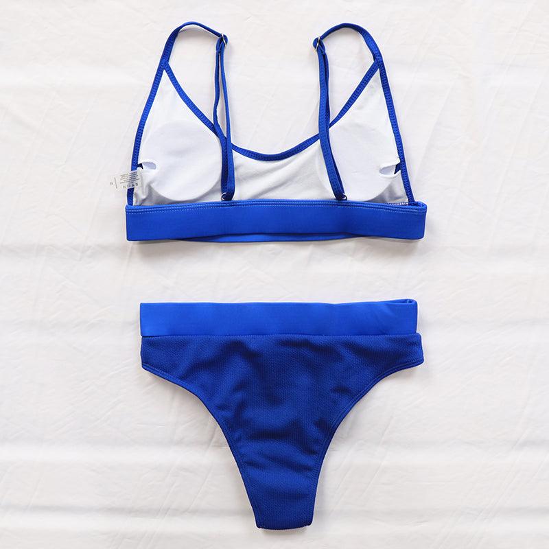 Maillots de bain côtelés taille haute pour femmes, bikinis push-up pour femmes, maillots de bain à col dégagé pour femmes, ensembles de bikinis taille haute 2 pièces, maillots de bain à bretelles unies, ensemble pour femmes