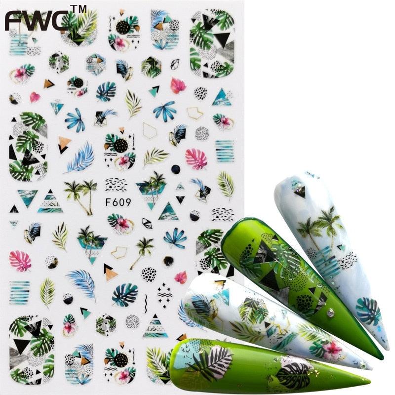 Décorations d'ongles 3D autocollantes avec motif flamant rose, lettre russe noire, décalcomanies, accessoires de manucure, décalcomanies holographiques, autocollants adhésifs pour ongles, fournitures d'ongles 3D, transfert, autocollants pour manucure