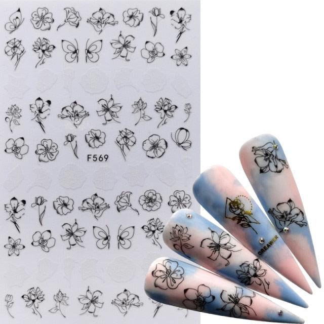 Décorations d'ongles 3D autocollantes avec motif flamant rose, lettre russe noire, décalcomanies, accessoires de manucure, décalcomanies holographiques, autocollants adhésifs pour ongles, fournitures d'ongles 3D, transfert, autocollants pour manucure