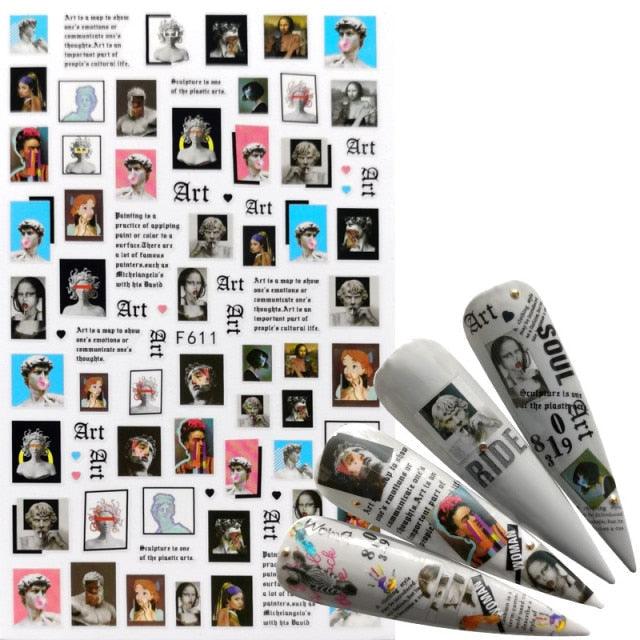Décorations d'ongles 3D autocollantes avec motif flamant rose, lettre russe noire, décalcomanies, accessoires de manucure, décalcomanies holographiques, autocollants adhésifs pour ongles, fournitures d'ongles 3D, transfert, autocollants pour manucure