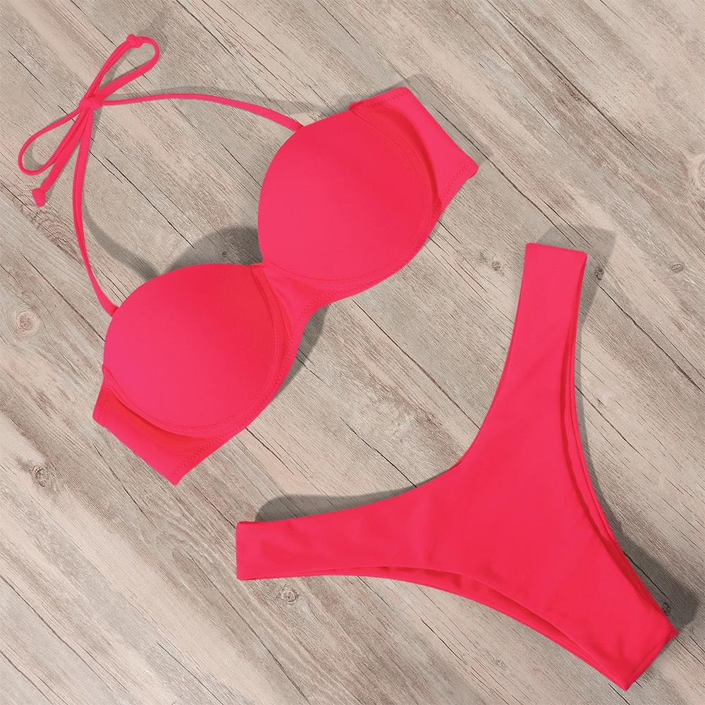 Maillot de bain bikini pour femme, ensemble bikini léopard, bas de bikini triangle, maillot de bain deux pièces, push-up, tenue de plage d'été pour femme