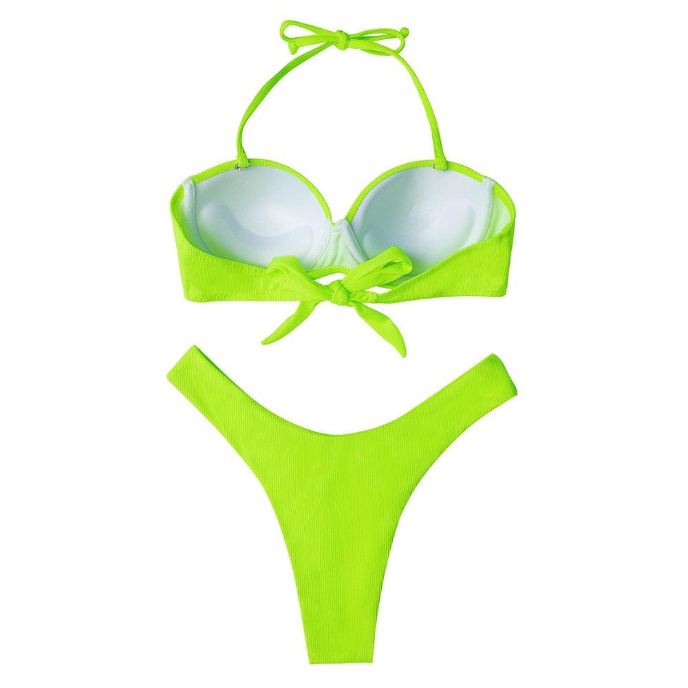 Maillot de bain bikini pour femme, ensemble bikini léopard, bas de bikini triangle, maillot de bain deux pièces, push-up, tenue de plage d'été pour femme