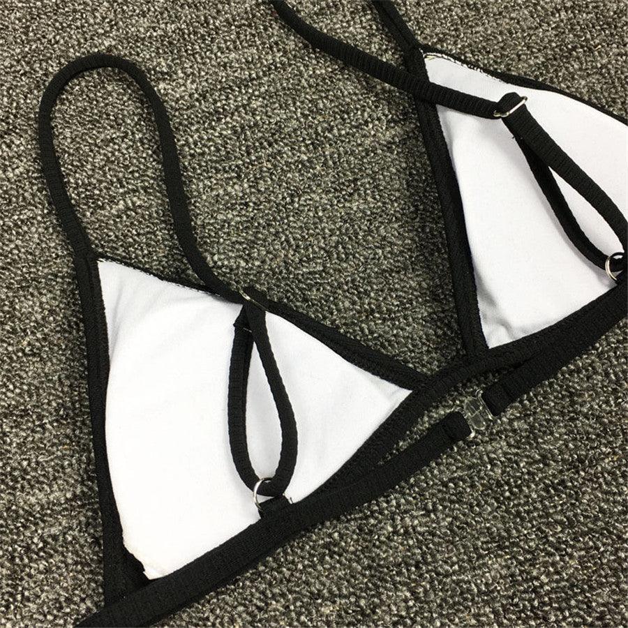 Ensemble de bikini - Maillot de bain petite coupe, style échancré, de plage, noir et blanc, micro-maillot de bain string, micro-bikinis string pour femmes, maillots de bain rembourrés échancrés