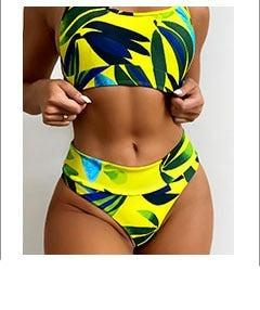 Maillot de Bain Femme Push Up Bikinis Maillots de Bain Femme Push Up Dos Nu Bandage Bikini Imprimé Floral Bas de Maillot de Bain Deux Pièces Maillots de Bain Femme Dos Nu Imprimé Feuilles Vêtements de Plage Grande Taille
