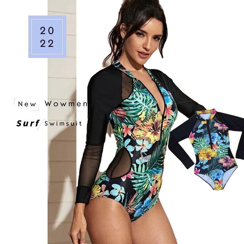 Maillot de bain de surf pour femme Bikini manches longues Maillot de bain imprimé tigre Push Up Maillot de bain d'été deux pièces Rash Guard de surf Bikini manches longues Ensemble maillot de bain