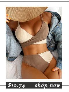 Maillots de bain taille haute bikinis femmes push-up maillots de bain ensembles bikini taille haute unis maillot de bain sportif deux pièces maillot de bain col rond pour femmes maillots de bain côtelés coupe haute vêtements de plage d'été