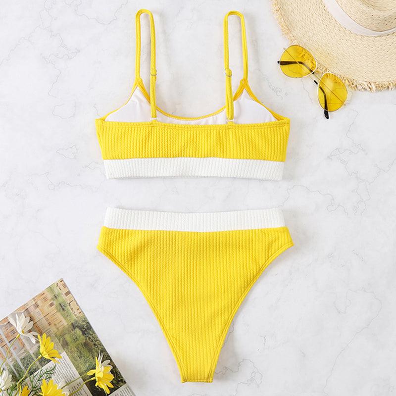 Maillots de bain taille haute bikinis femmes push-up maillots de bain ensembles bikini taille haute unis maillot de bain sportif deux pièces maillot de bain col rond pour femmes maillots de bain côtelés coupe haute vêtements de plage d'été
